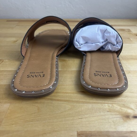 Evans Slide Sandal Riley Embossed Black Flat Studded Shoes Size 10 WIDE NEW - Picture 5 of 10
